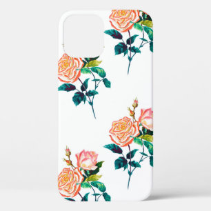 Flowers rose with leaves watercolor seamless patte iPhone 12 case