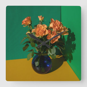 Flowers   Roses in Vase Square Wall Clock