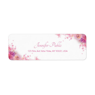 Flowers Roses Modern Hand Script Elegant Return Return Address Label