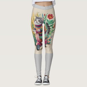 flowers - scooter - nature - cat - whimsical leggings