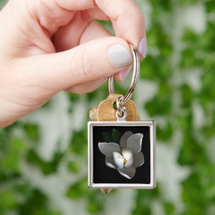 Flowers Single White Magnolia Blossom Key Ring