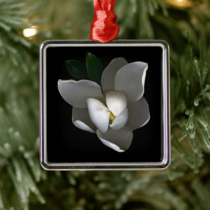 Flowers Single White Magnolia Blossom Metal Ornament