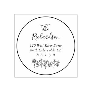 Flowers Sketch Diamond Return Address Self-inking Rubber Stamp