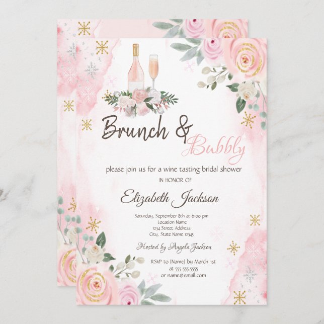 Flowers Snowflakes Brunch & Bubbly Bridal Shower  Invitation (Front/Back)
