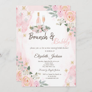 Flowers Snowflakes Brunch & Bubbly Bridal Shower  Invitation