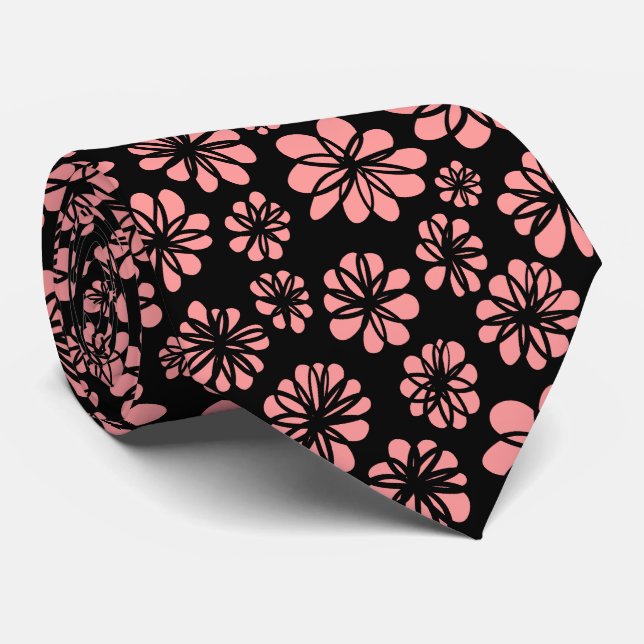 Flowers - Soft Pink on Black Tie (Rolled)