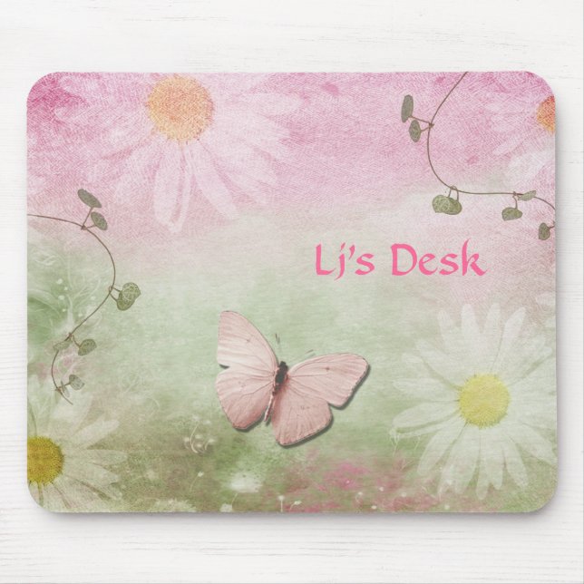 Flowers + Soft Swirl Vines + Butterfly Feminine Mouse Pad (Front)