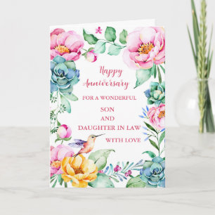 Flowers Son & Daughter in Law Wedding Anniversary Card
