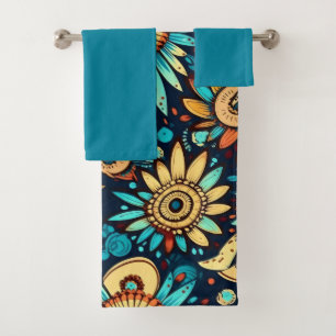 Flowers spiky whimsical blue bath towel set