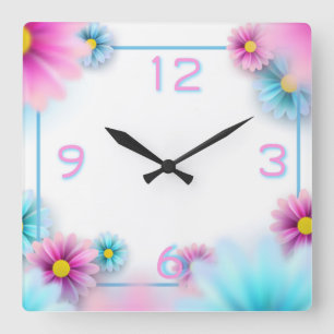 Flowers Square Wall Clock