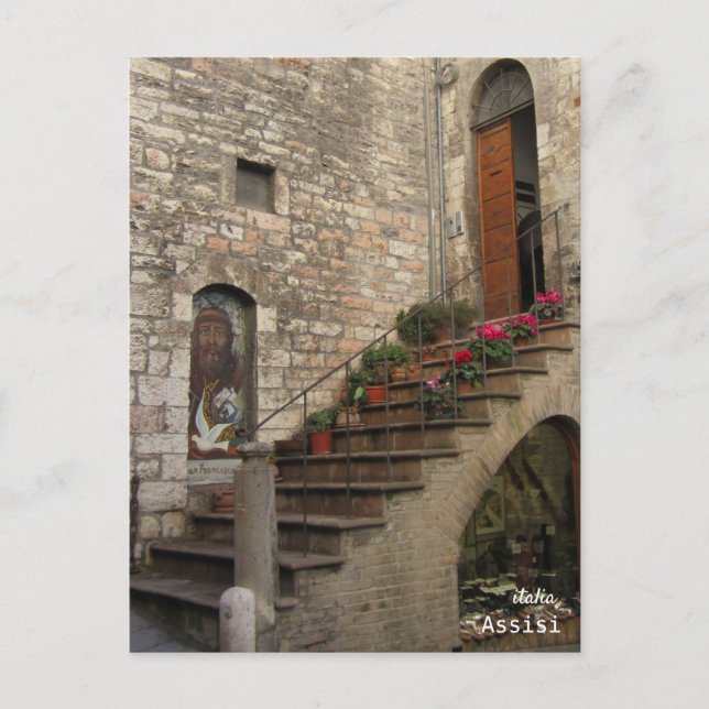 Flowers Stairway Assisi Italy Holiday Postcard (Front)
