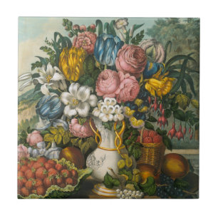 Flowers, Strawberries and Fruits  Ceramic Tile