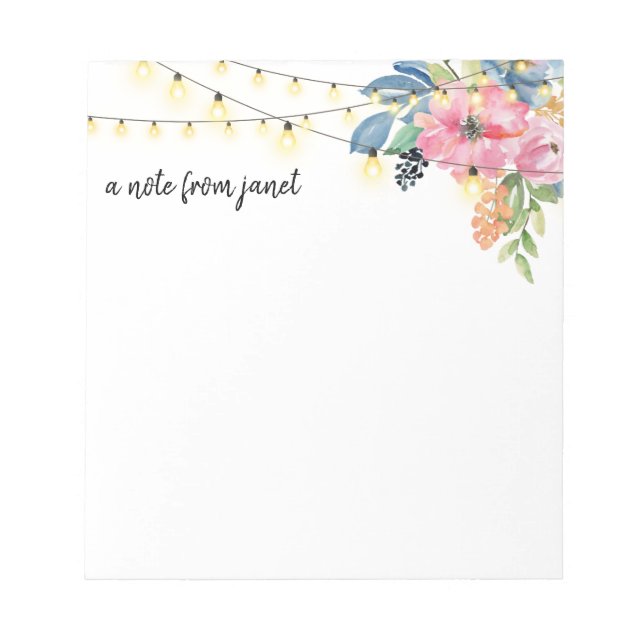 Flowers & String Lights Personalised Notepad (Front)