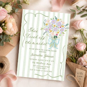 Flowers Striped Fresh Off the Market Bridal Shower Invitation