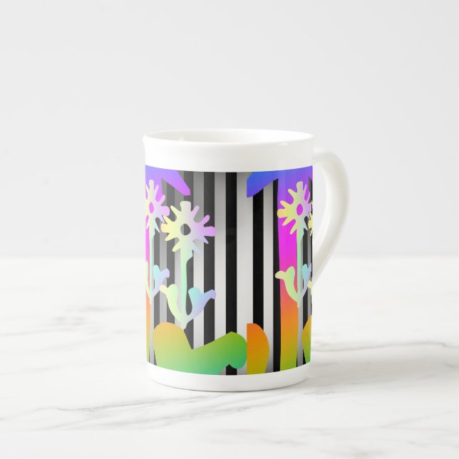 Flowers + Stripes  Bone China Mug (Front Right)