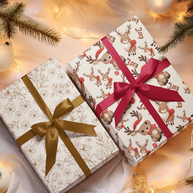 Flowers, Stripes & Reindeer Holiday Wrapping Paper (Creator Uploaded)