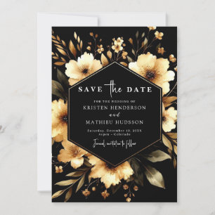 Flowers Stylish Gold and Black Wedding Save The Date