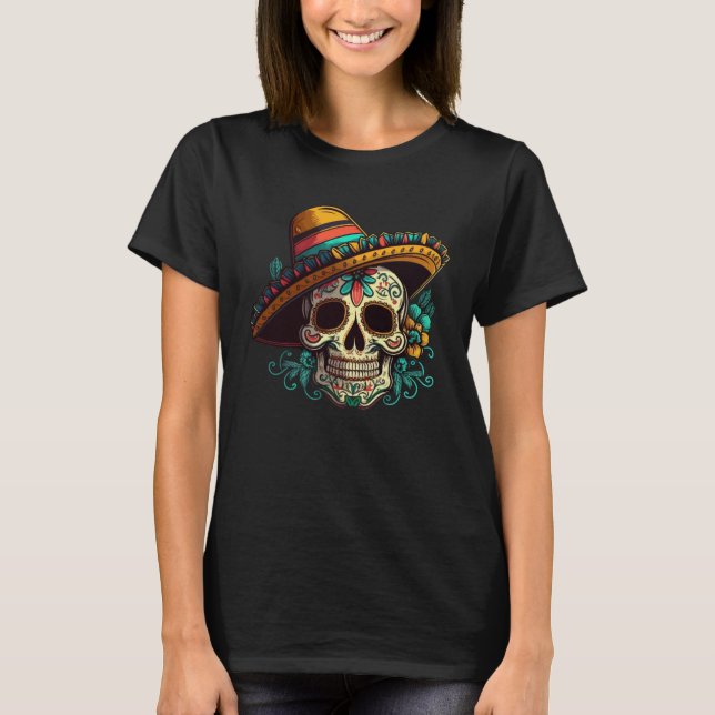 Flowers Sugar Skull Cinco De mayo Mexican Dia de L T-Shirt (Front)