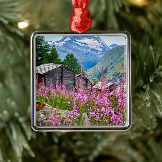 Flowers | Summer Matterhorn Switzerland Metal Ornament (Tree)