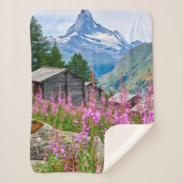 Flowers | Summer Matterhorn Switzerland Sherpa Blanket (Front)