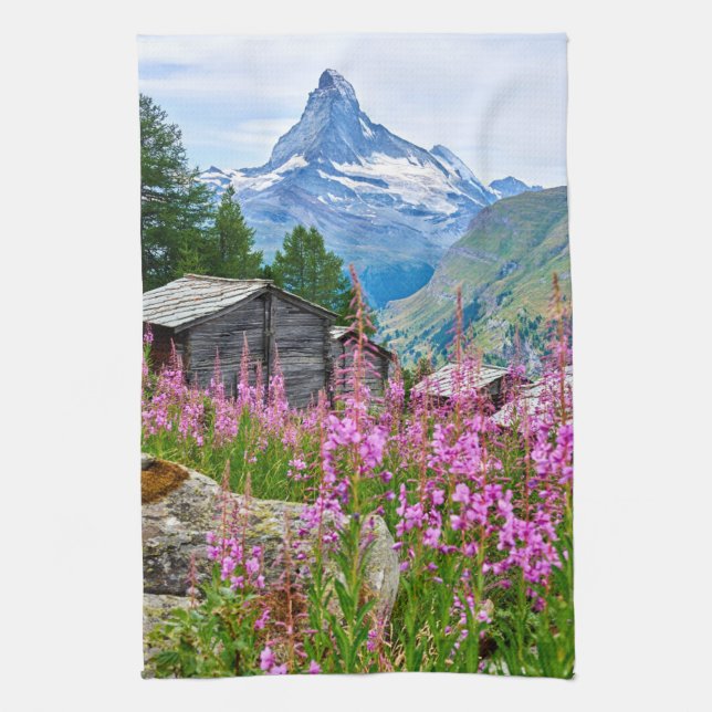 Flowers | Summer Matterhorn Switzerland Tea Towel (Vertical)