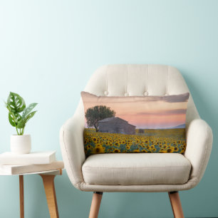 Flowers Sunflower Field Provence, France Lumbar Cushion