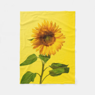 Flowers Sunflower on Yellow Fleece Blanket