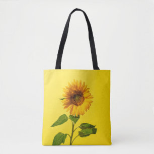 Flowers Sunflower on Yellow Tote Bag