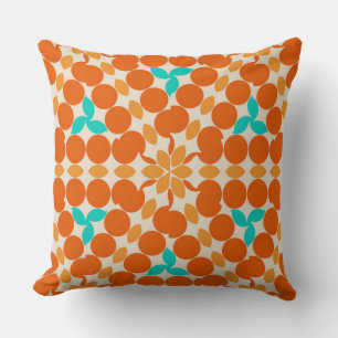 Flowers Swirls Circles and Twirls Orange and Teal Cushion
