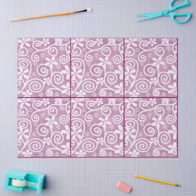 Flowers Swirls Dusty Pink White Pattern Decoupage Tissue Paper (Craft)