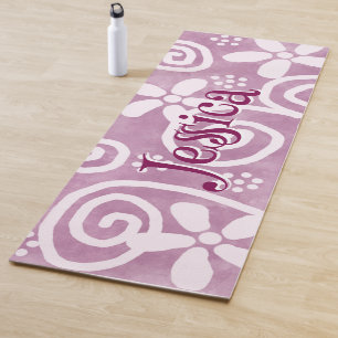 Flowers Swirls Pink White Pattern Personalised Yoga Mat