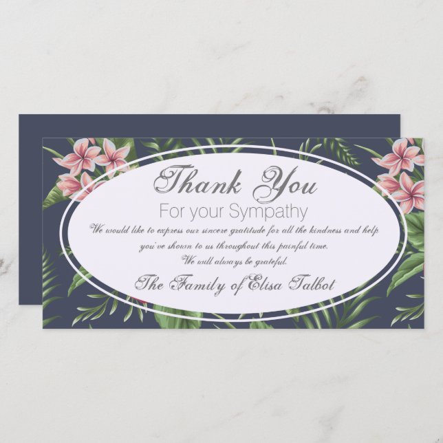 Flowers Sympathy Thank you Photo Card (Front/Back)