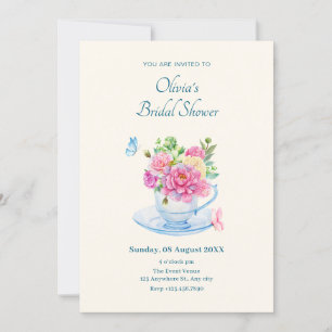 Flowers tea cup bridal shower invitation