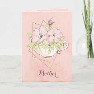 Flowers Tea Cup Pink Mother Mum Card