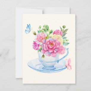 Flowers tea cup  postcard