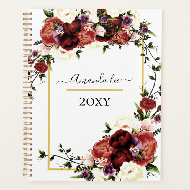 Flowers Terracotta Cream Burgundy floral Planner (Front)