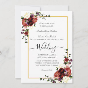 Flowers Terracotta Cream Burgundy Wedding  Announcement