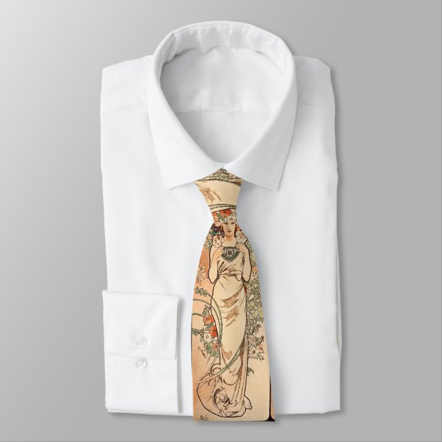 Flowers - the Rose by Alphonse Mucha Tie (Tied)