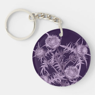 flowers THISTLE violet flower pattern Key Ring