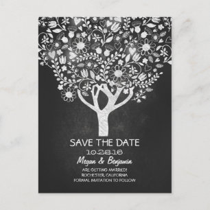 Flowers tree chalkboard save the date announcement postcard