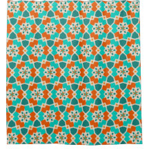 Flowers, Trees and Ninja Stars Orange and Teal 