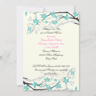 Flowers turquoise, hot pink wedding bridal shower invitation
