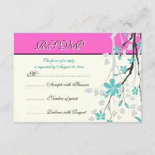 Flowers turquoise, hot pink wedding RSVP card