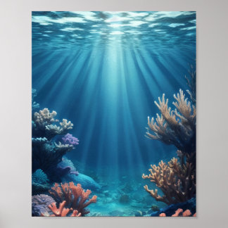 flowers Underwater Coral Reef Seabed Poster