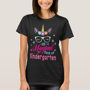 Flowers Unicorn Face Happy 100 Magical Days Of Kin T-Shirt
