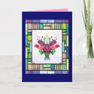 Flowers Vase Blue Mother's Day Card