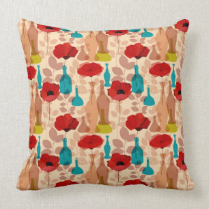 Flowers, vases and bottles pattern cushion