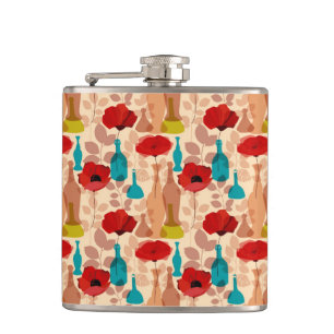 Flowers, vases and bottles pattern hip flask
