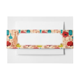 Flowers, vases and bottles pattern invitation belly band