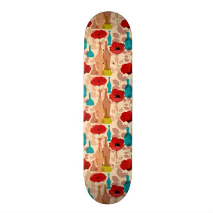 Flowers, vases and bottles pattern skateboard